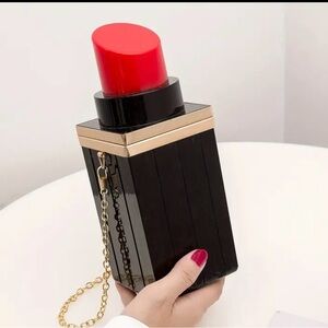 Chic Lipstick-Shaped Handbag in Red and Black NWT